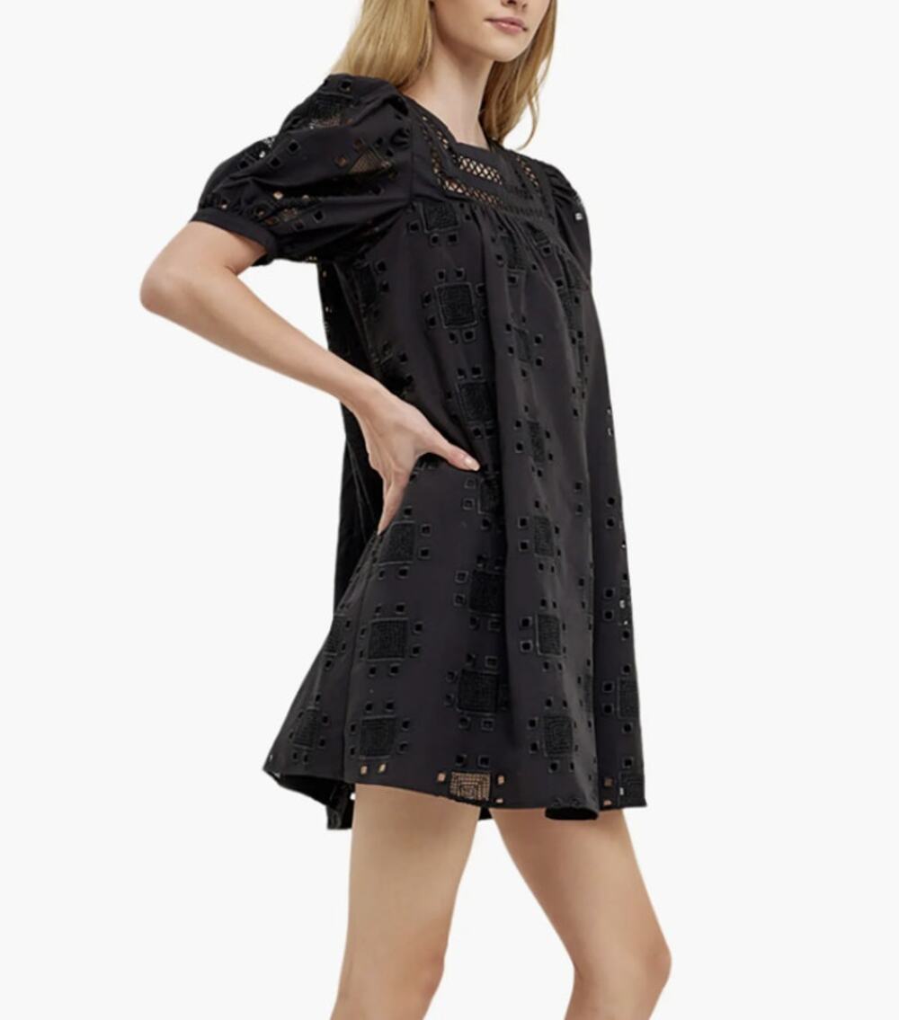 English Factory Embroidered Cotton Eyelet Shift Dress